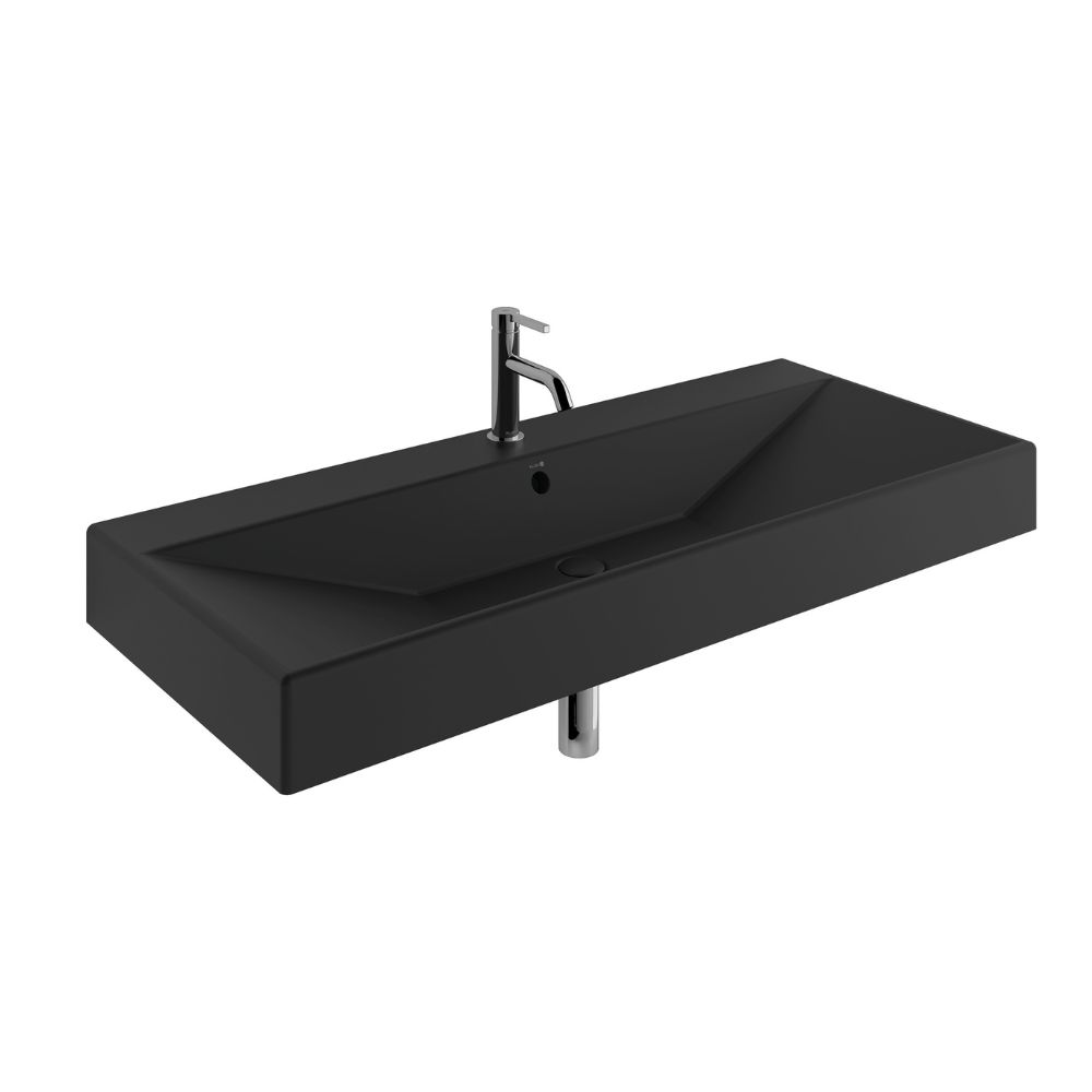 Kludi Resa Waschbecken mit Ablaufstopfen 121x50 cm rechteckig Möbel-Aufsatzwaschbecken schwarz matte 59WW12139