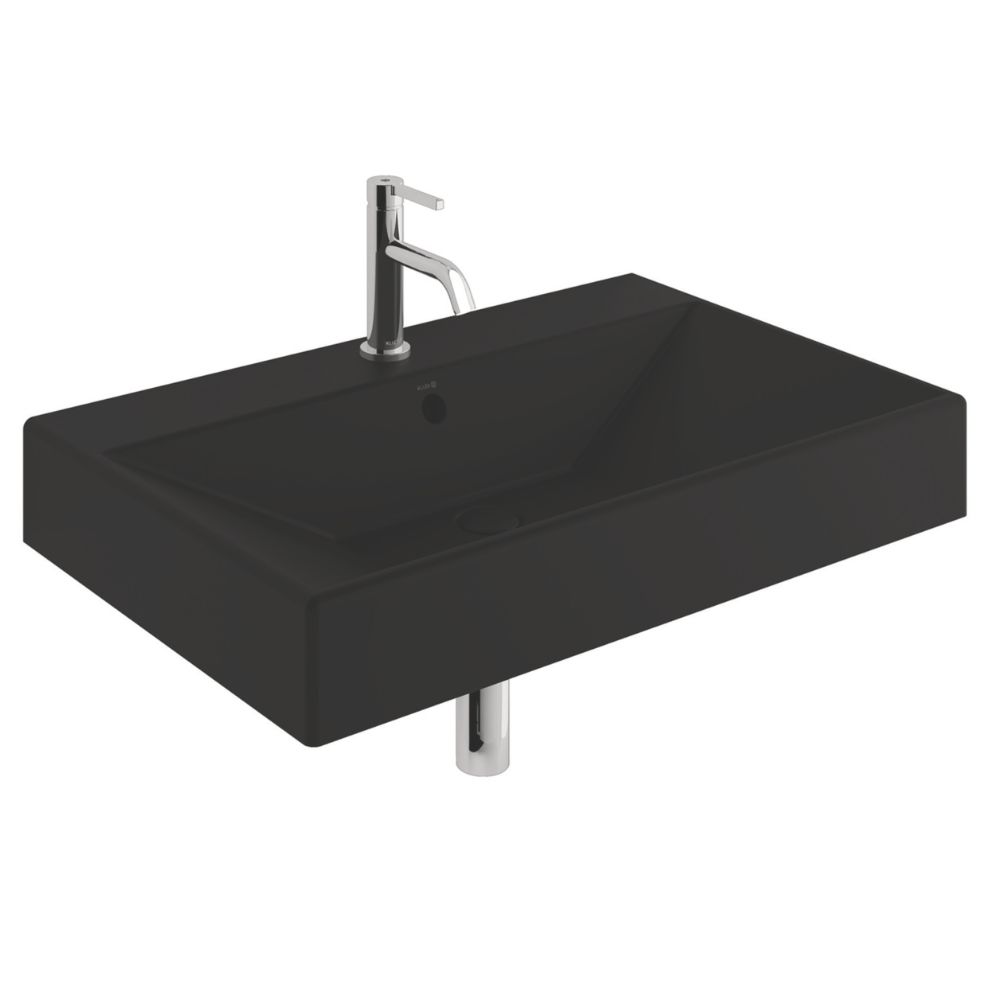 Kludi Resa Waschbecken mit Ablaufstopfen 81x50 cm rechteckig Möbel-Aufsatzwaschbecken schwarz matte 59WW8139