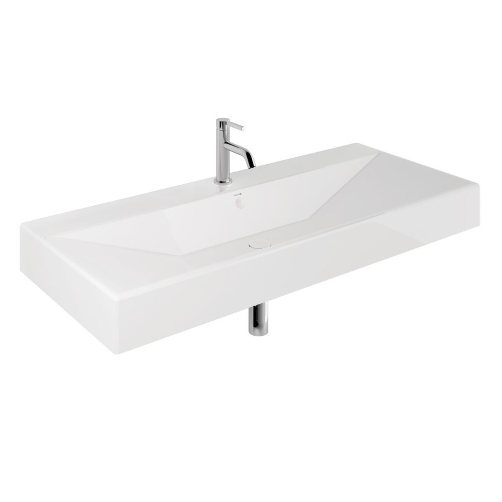 Kludi Resa Waschbecken mit Ablaufstopfen 121x50 cm rechteckig Möbel-Aufsatzwaschbecken weiß glanz 59WW12143