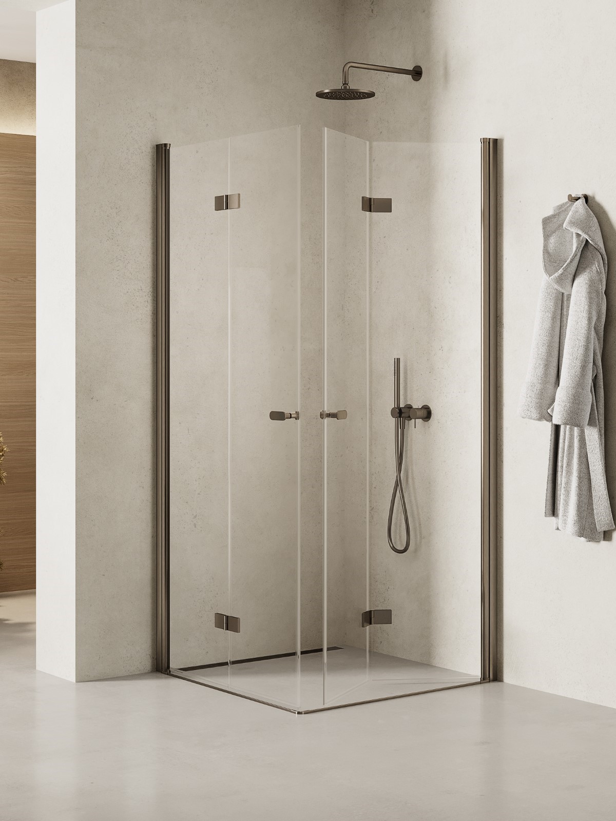 New Trendy New Soleo Gunmetal Brushed Duschkabine 90x80 cm rechteckig graphit gebürstet/durchsichtiges Glas K-2250