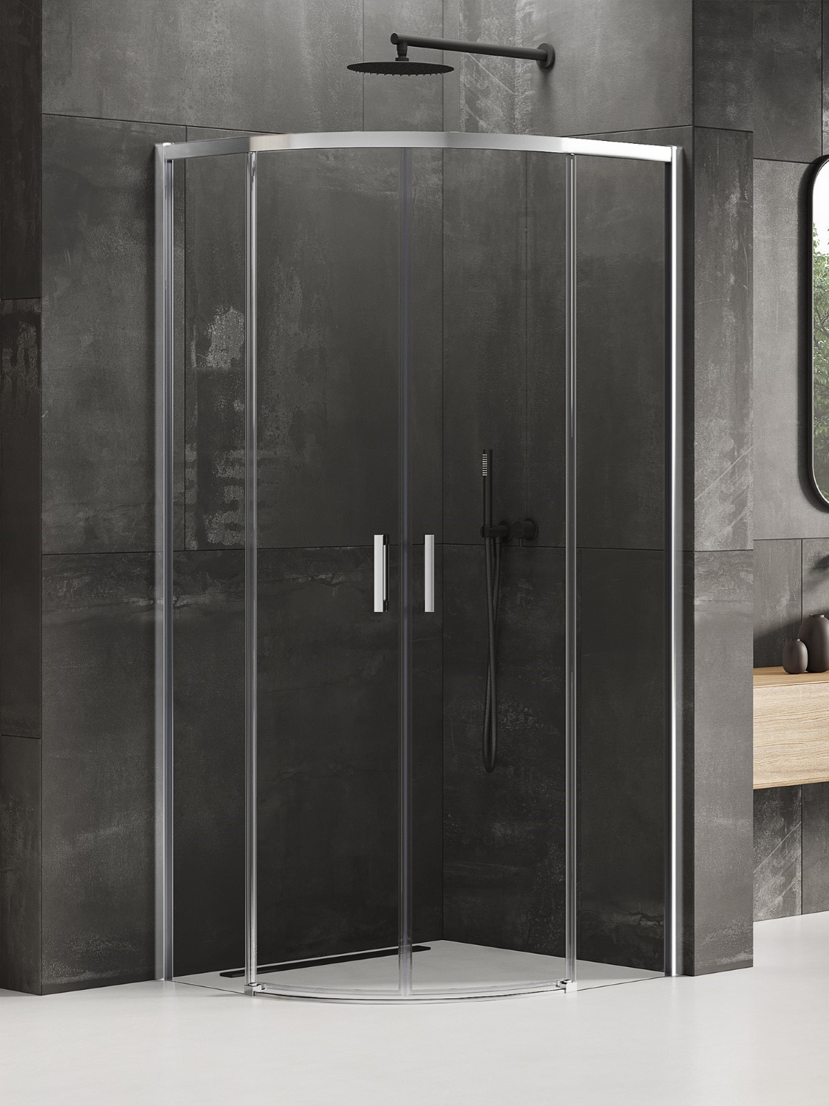 New Trendy Prime Duschkabine 90x90 cm halbrund chrom Glanz/durchsichtiges Glas K-3555