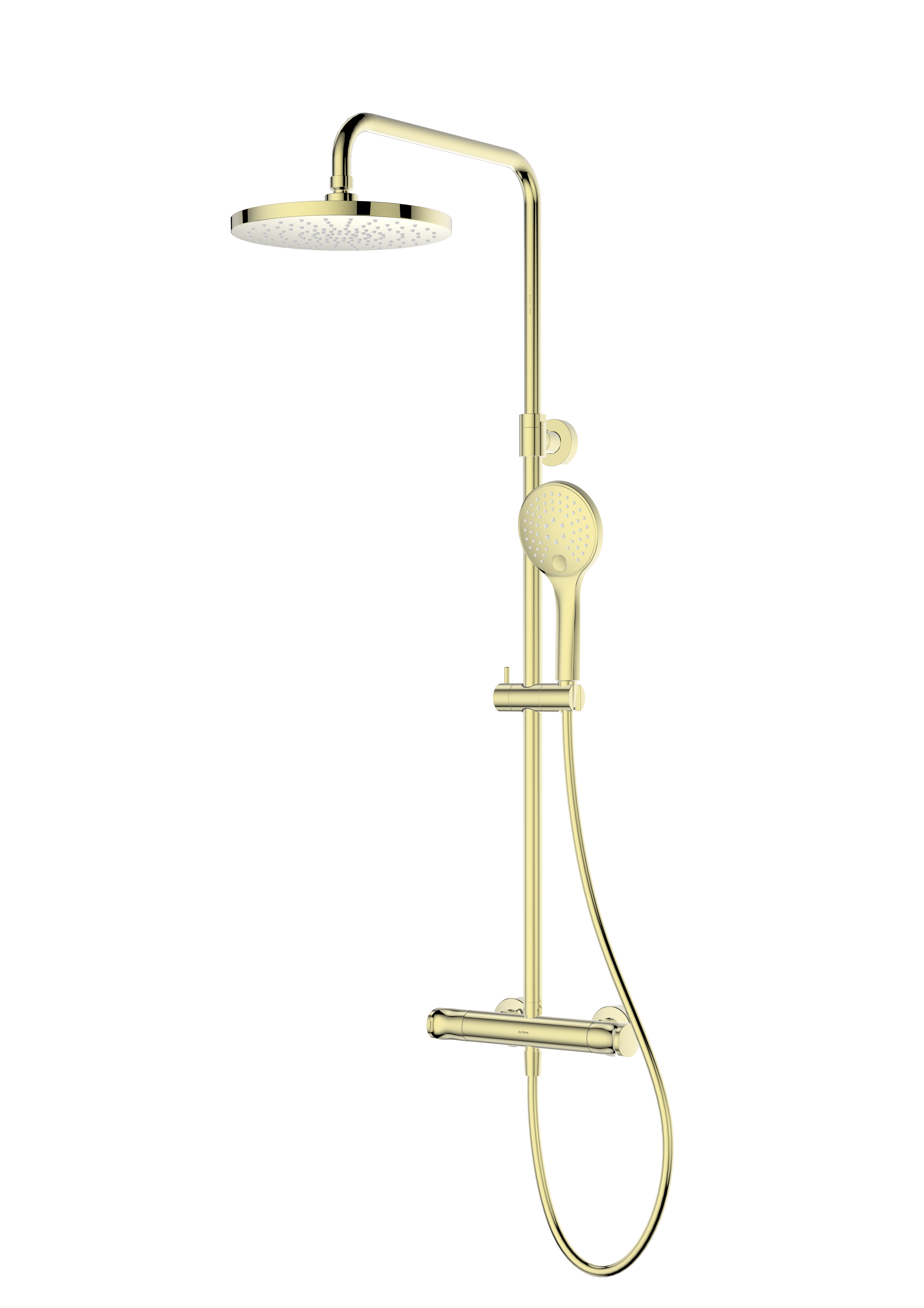 Oltens Vatten Duschset Wandmontage mit Thermostat mit Kopfbrause goldener Glanz 36505800