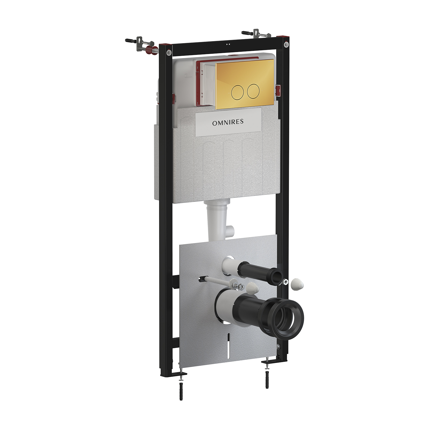 Omnires Eco Flush Set Strongframe + Minimal WC-Vorwandelement mit Betätigungsplatte in der hängenden Schüssel STFWCECO1MRGL