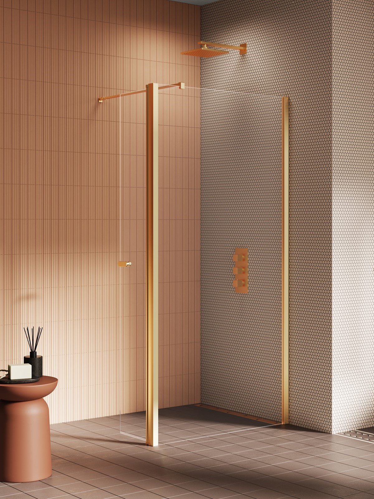 New Trendy New Soleo Gold Brushed Walk-In Duschwand 80 cm gold gebürstet/durchsichtiges Glas K-4335