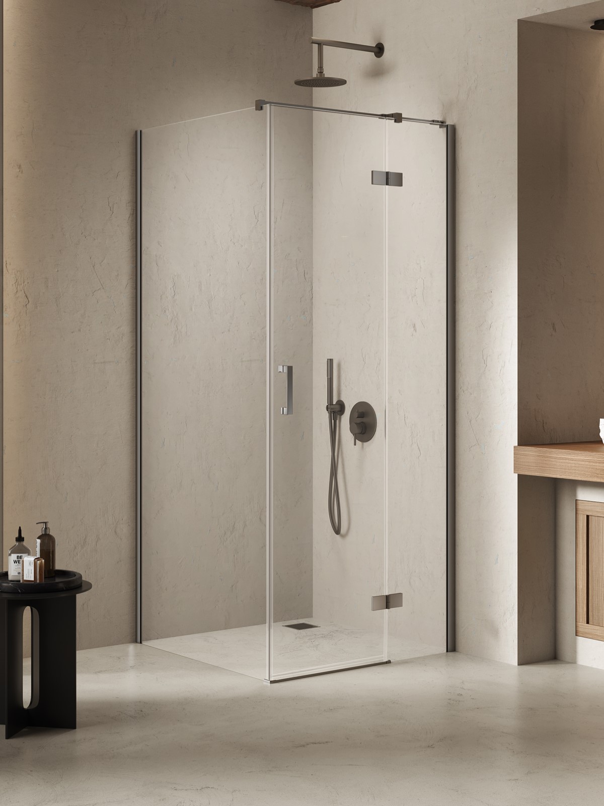 New Trendy Nesta Gunmetal Brushed Duschkabine 90x70 cm rechteckig gunmetal gebürstet/durchsichtiges Glas K-4702