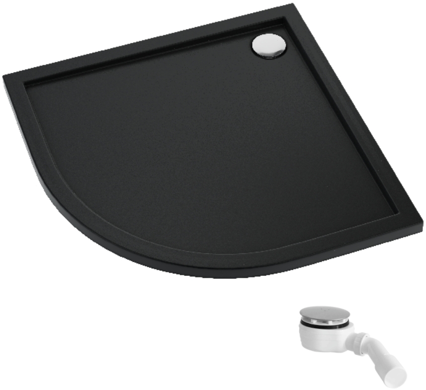Schedpol Caspar New Black Matt Viertelkreis-Duschwanne mit Siphon 90x90 cm schwarz 3.2334/C/MG