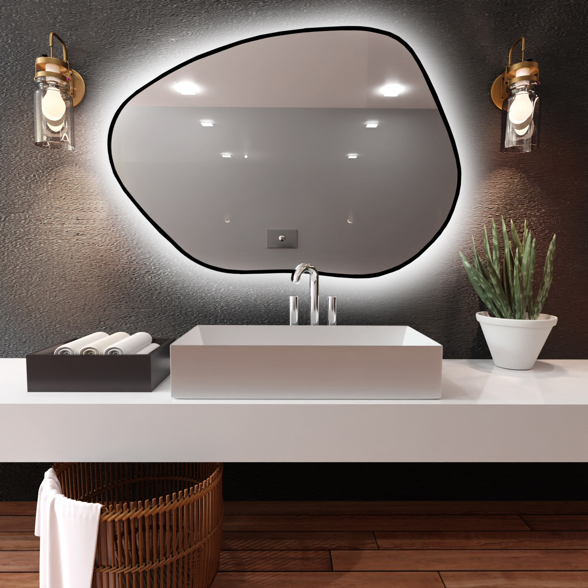 Baltica Design Bright Stain I Spiegel 80x57 cm mit Beleuchtung mit Spiegelheizung schwarz 5904107921549