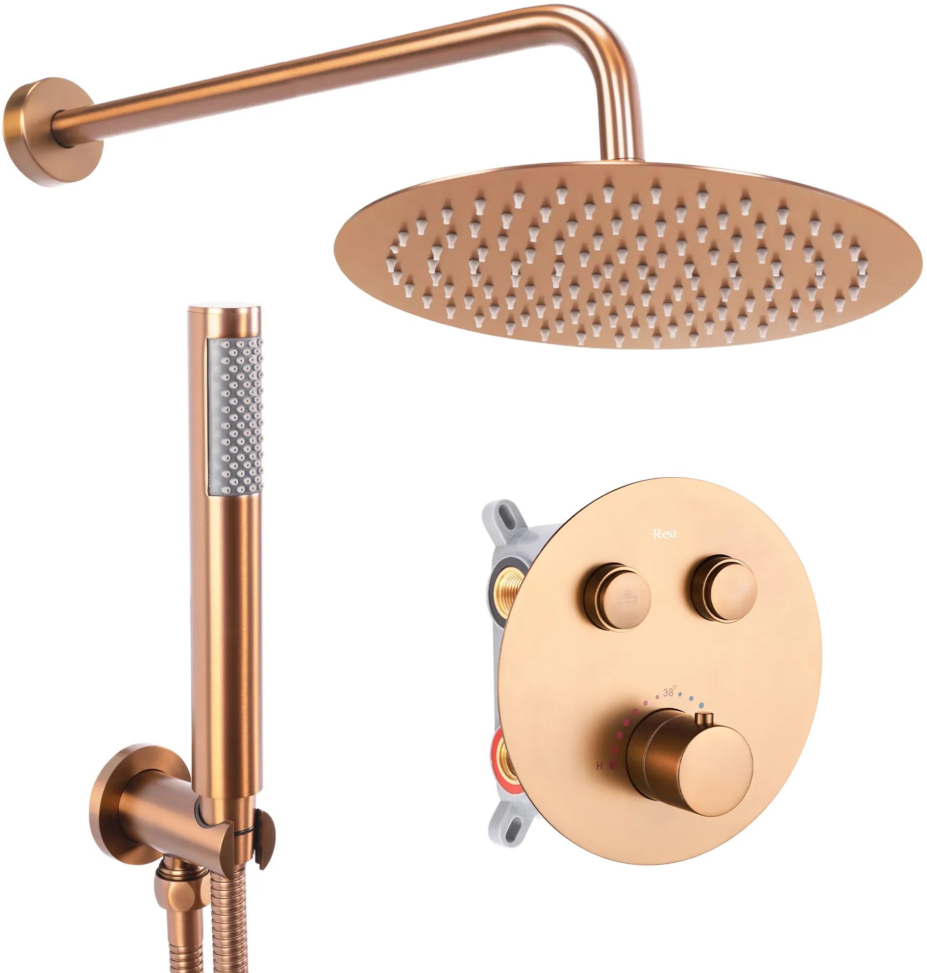 Rea Lungo duschset Wand mit Thermostat mit Regenbrause kupfer REA-P8808