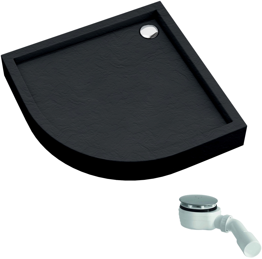 Schedline Favory Plus Black Stone Viertelkreis-Duschwanne mit Siphon 90x90 cm schwarz 3ST.F1O-9090/C/ST