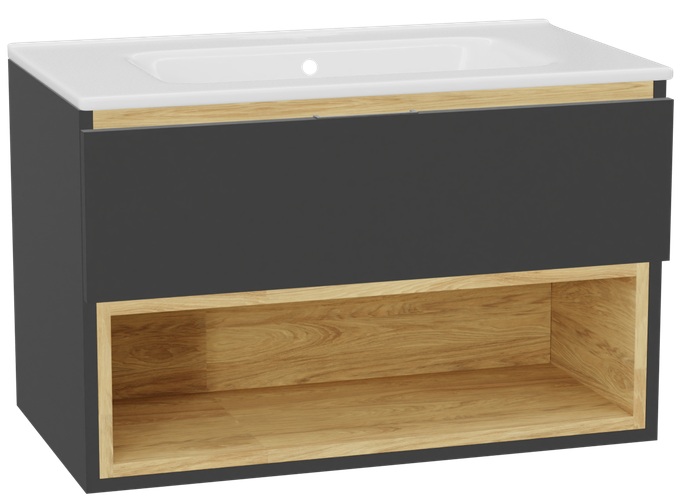 Set Waschtischunterschrank Korpus Excellent Tuto 2.0 MLEX.2171.800.GRBL, Waschbecken Excellent Pik CEEX.6517.800.WH, MLEX.2151.800.01.GR