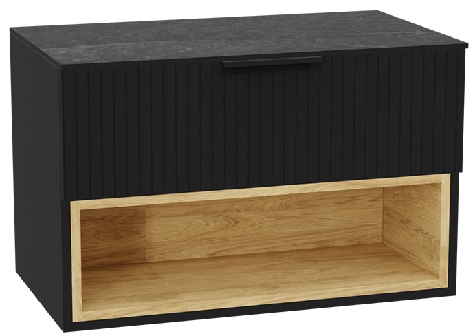 Set Waschtischunterschrank Korpus Excellent Tuto 2.0 MLEX.2171.800.BKBL, Waschtischplatte Excellent Tuto 2.0 MLEX.2116.800.MA, MLEX.2151.800.03.BK