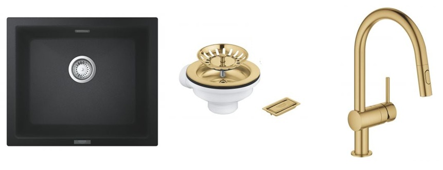 Set Granitspüle Grohe K700 31654AP0, Küchenarmatur Grohe Minta 32321GN2, 40997GN0