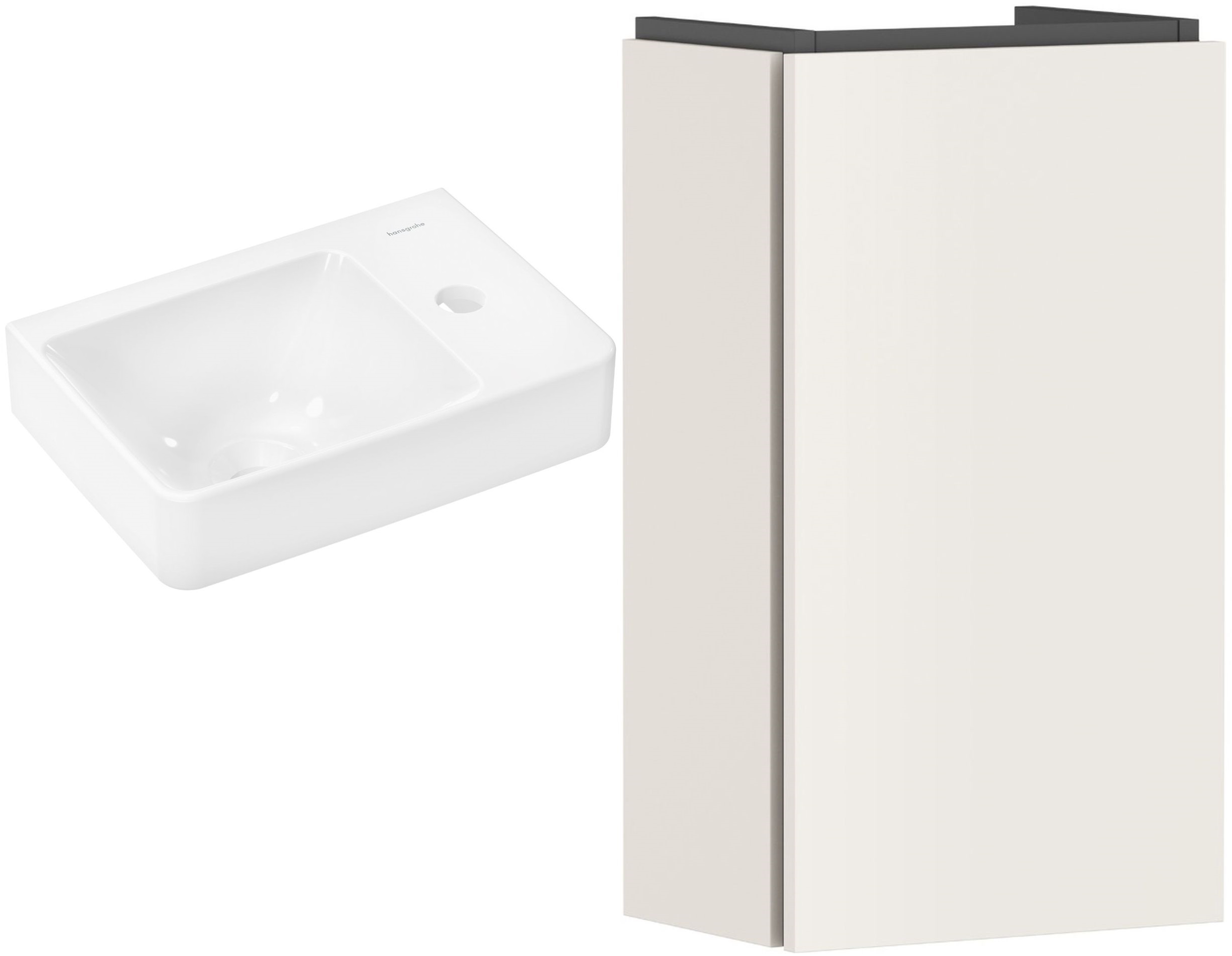 Set Badschrank Hansgrohe Xilesa E 54244780, Waschbecken Hansgrohe Xelu Q 60314450