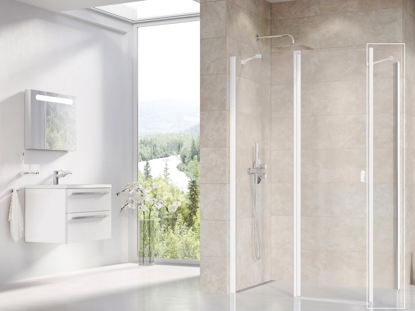 Ravak Chrome Duschwand 100 cm weiß Matte/durchsichtiges Glas 9QVA0E00Z1