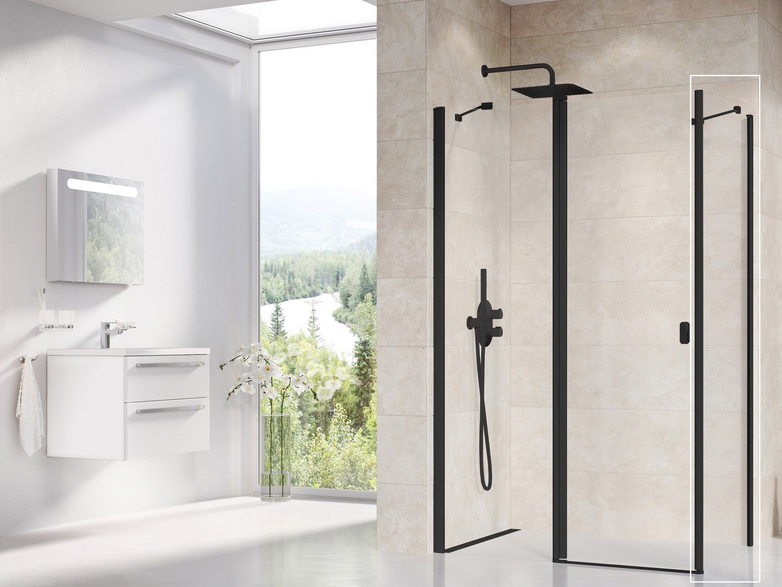Ravak Chrome Duschwand 90 cm schwarz Matte/durchsichtiges Glas 9QV70300Z1