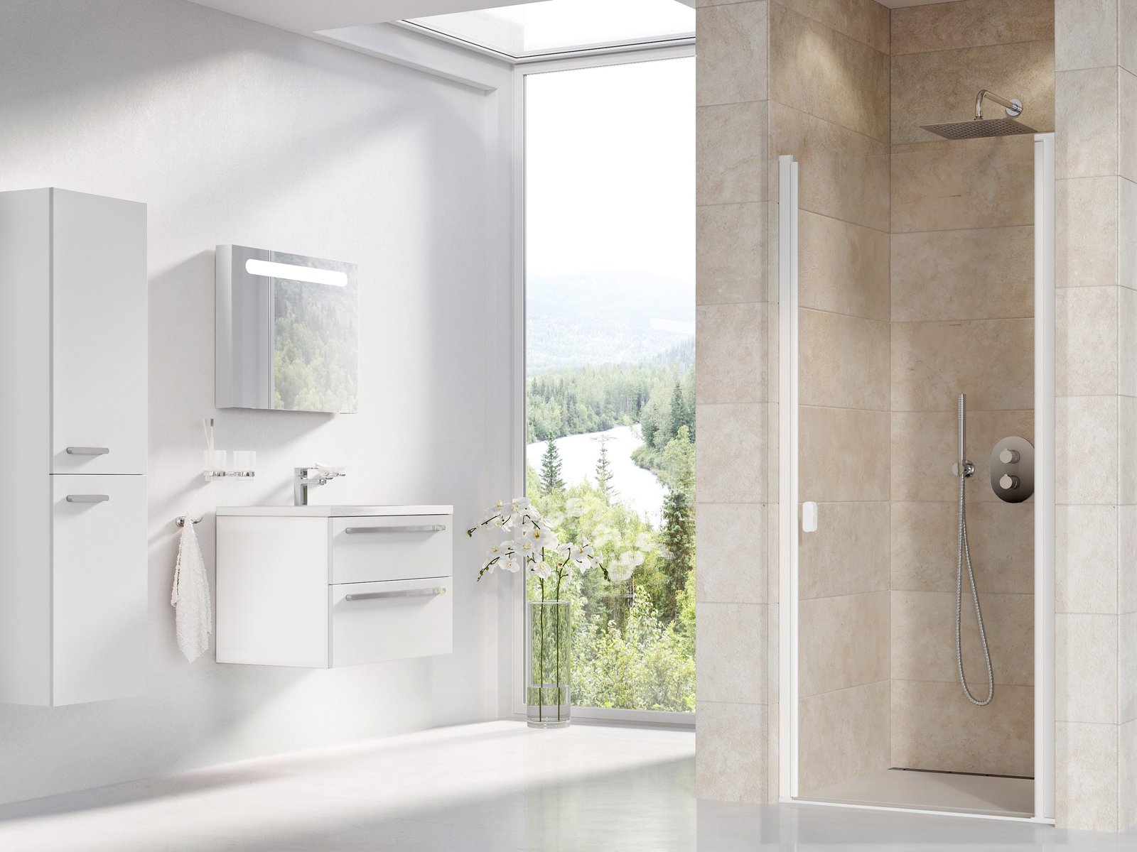 Ravak Chrome Duschtüren 80 cm aufklappbar weiß Matte/durchsichtiges Glas 0QV40E00Z1