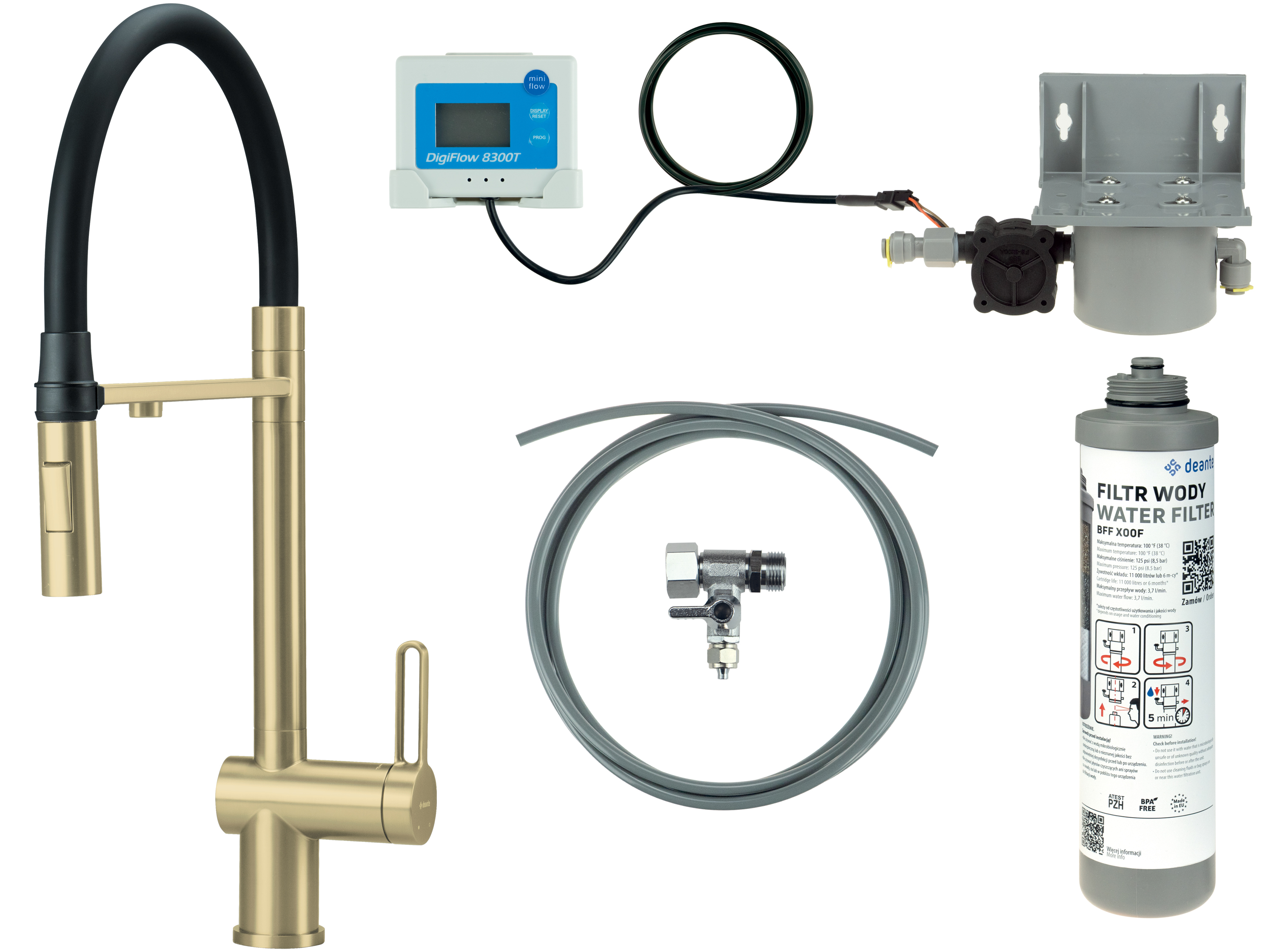 Deante Magnetic Starterset mit Küchenarmatur Stehend gold/altgold BRMFR75M