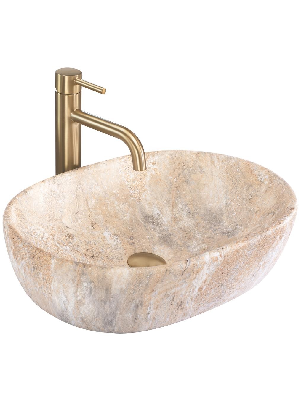 Rea Amelia Waschbecken 48x34.5 cm rechteckig Aufsatzwaschbecken grauer Stein-braun/beige REA-U3000