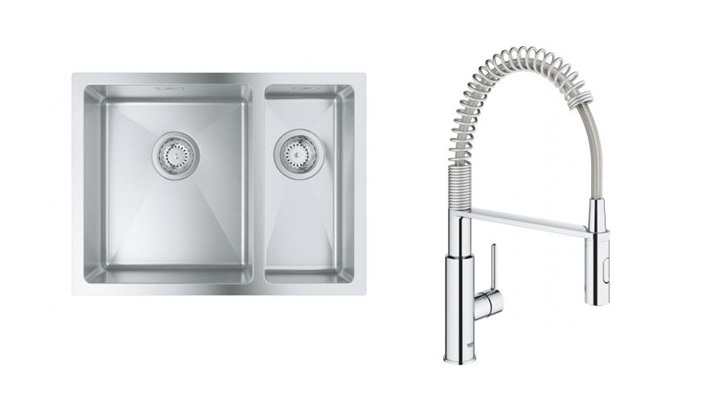 Set Edelstahlspüle Grohe K700 31577SD1, Küchenarmatur Grohe Get 30361000
