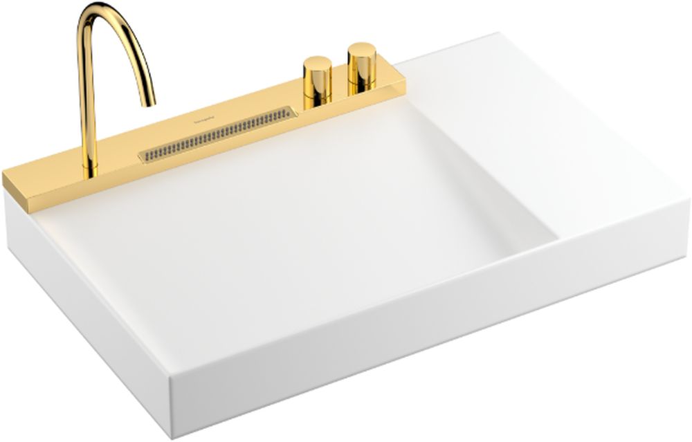 Hansgrohe Avalegra Waschbecken mit Wasserhahn 78x47.5 cm rechteckig Klassisch-Aufsatzwaschbecken weiß-gold glanz 22473990