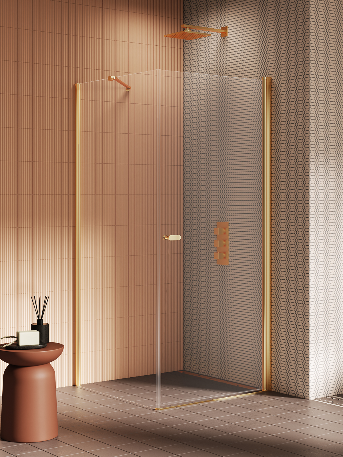 New Trendy New Soleo Gold Brushed Duschkabine 100x80 cm rechteckig gold gebürstet/durchsichtiges Glas K-4179