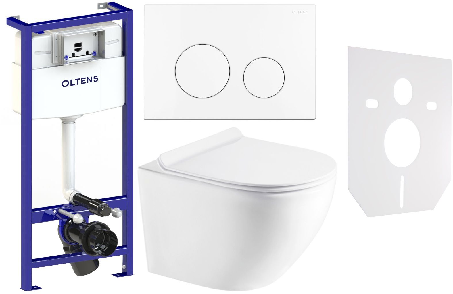 Set WC-Becken mit Absenkautomatik-Sitz Hagser Beno HGR14000042, Unterputzrahmen Oltens Triberg 50001000, HGR11000045, 57102000, 49301000