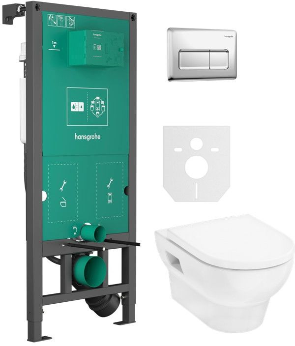 Set WC-Becken mit Absenkautomatik-Sitz Hansgrohe GladeLake S 60309450, Unterputzrahmen Hansgrohe iFrame universal 01022180, 66001000