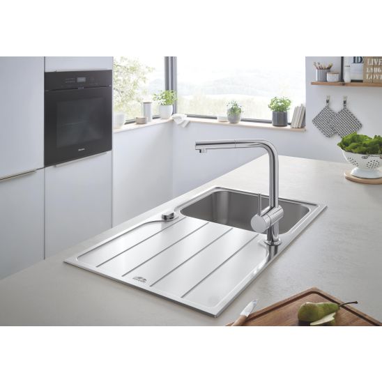 Set Küchenarmatur Grohe Minta 32168000, Tektonit-Waschbecken Franke Orion 114.0286.441