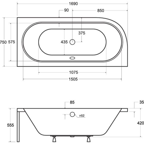 Set Badewannenverkleidung Besco Avita OAV-170-NSR, Eckbadewanne Besco Avita #WAV-170-NP