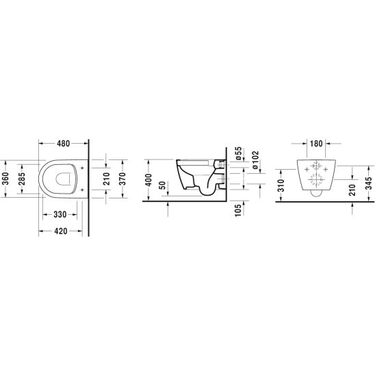 Satz toilettenschüssel Duravit ME by Starck 2530092000, unterputzrahmen Duravit DuraSystem WD1011000000, 0020190000, WD5001011000