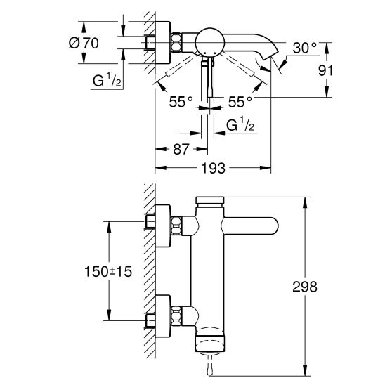 Set Badewannen- und Duscharmatur Grohe Essence 33624DL1, Handbrause Grohe Euphoria 27400DL0, 27074DL0, 28362DA1