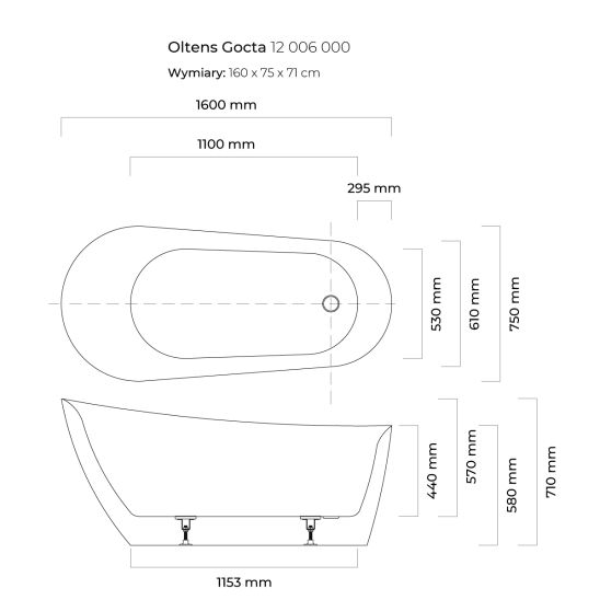 Set Freistehende Badewanne Oltens Gocta 12006000, Verschlusskappe Oltens 09002800, 09004800