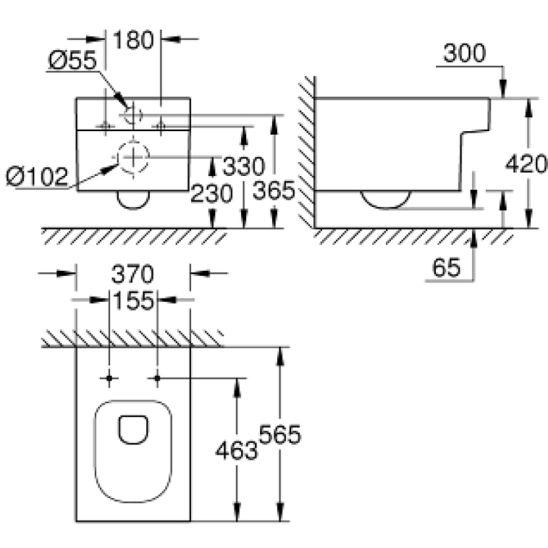 Set WC-Becken Grohe Cube Ceramic 3924500H, WC-Vorwandelement mit Betätigungsplatte Grohe Solido 38811KF0, 39488000