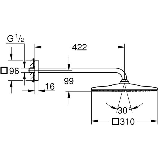Satz deszczownica z ramieniem Grohe Rainshower 26564000, bateria wannowo-prysznicowa Grohe Eurocube 24062000, 27702000, 35600000, 27704000