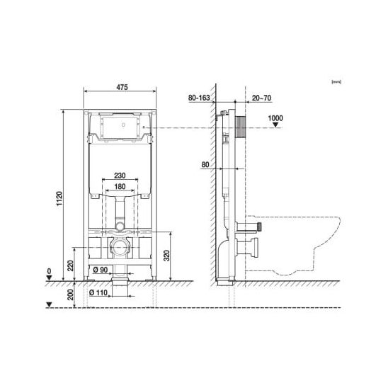 Set WC-Becken mit Absenkautomatik-Sitz Roca Gap A34H470000, Unterputzrahmen Roca Duplo One A890070020