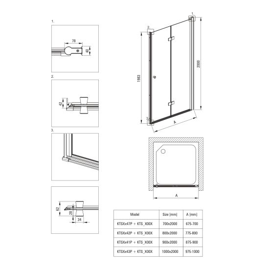 Set Duschtüren Deante Kerria Plus KTSX043P, Walk-In Duschwand Deante Kerria Plus KTS_030P
