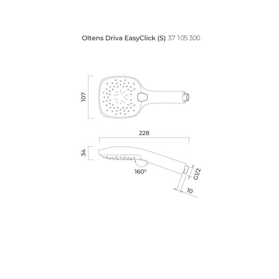 Set Handbrause Oltens Driva EasyClick 37105300, Brauseschlauch Oltens Ronneby 37200300, 37402300
