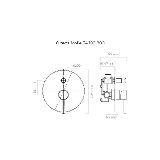 Set Badewannen- und Duscharmatur Oltens Molle 34100800, Kopfbrause Oltens Atran 37004800, 39400800, 39304800, 37102800, 37200800