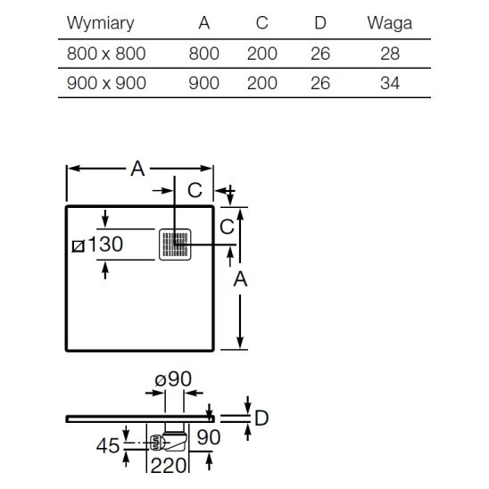 Set Duschtüren Roca Capital AM4508016M, Quadratische Duschwanne Roca Terran AP10332032001100, AM4408016M