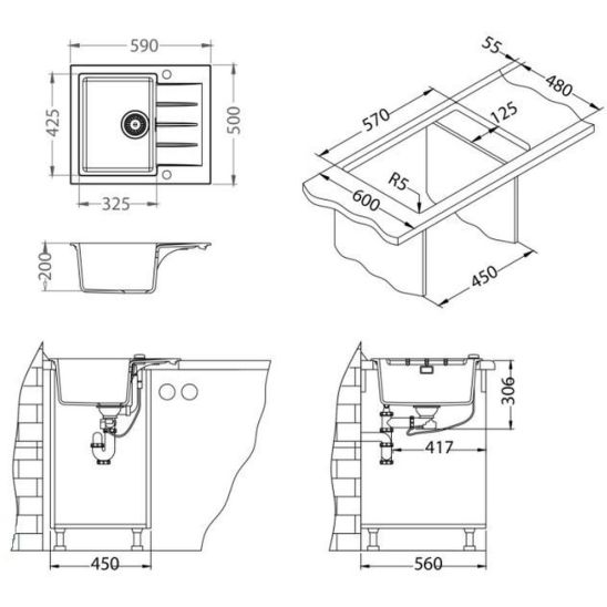 Set Granitspüle Alveus Cadit 1132019, Küchenarmatur Alveus Delos 1129020