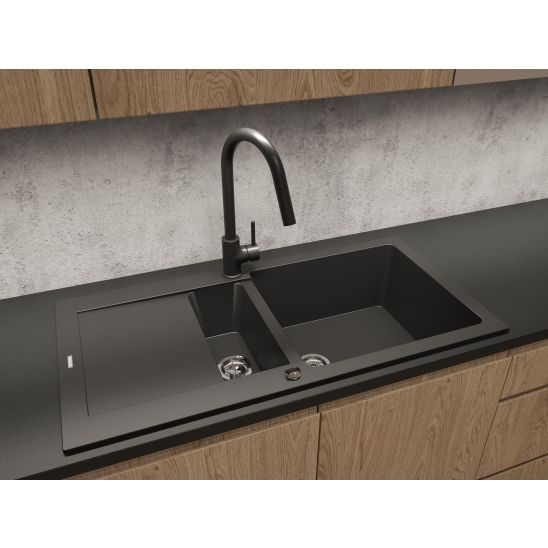 Set Küchenarmatur Oltens Litla 35204300, Tektonit-Waschbecken Franke Sirius 2.0 143.0618.668