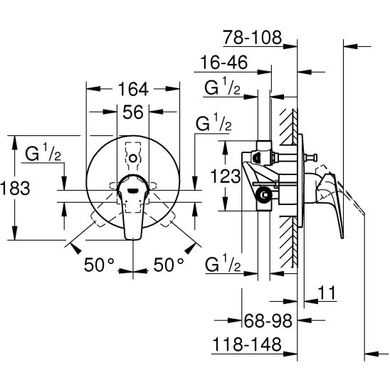 Set Badewannen- und Duscharmatur Grohe Start Flow 29117000, Kopfbrause Grohe Vitalio Start Shower System 26815000, 27369000, 27851000, 26963001