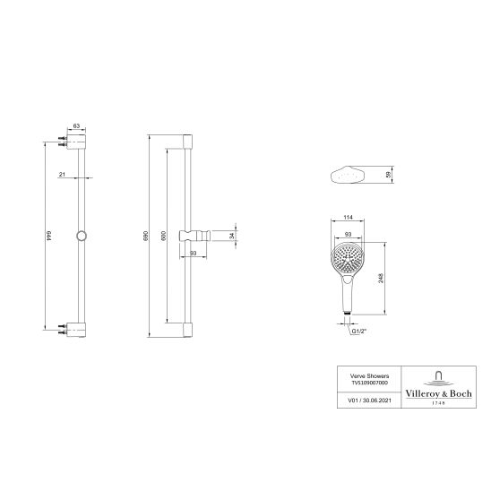 Set Duscharmatur Villeroy & Boch Universal Taps & Fittings TVS00001800061, Duschset Villeroy & Boch Verve Showers TVS10900700061