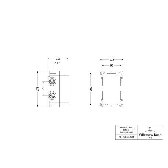 Set Badewannen- und Duscharmatur Villeroy & Boch Universal Taps & Fittings TVD00065300064, Kopfbrause Villeroy & Boch Universal Showers TVC00000100064, TVS10900600064, TVC00045800064, TVD00065100000, TVC00045351064, TVC00045600064, TVC00003500064