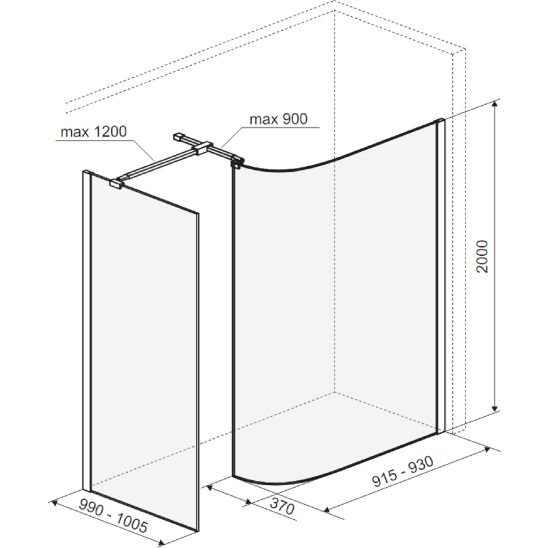 Set Walk-In Duschwand Excellent Vidoq KAEX.1507.930.LP.GL, Walk-In Duschwand Excellent Vidoq KAEX.1506.900.LP.GL