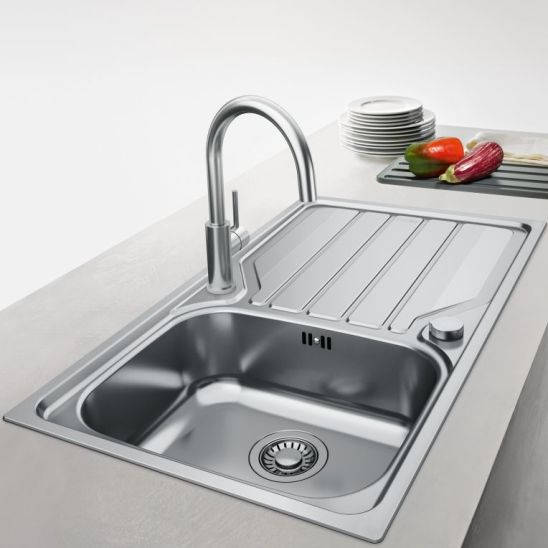 Set Edelstahlspüle Franke Maris 122.0543.995, Küchenarmatur Franke Smart Glenda 115.0747.473