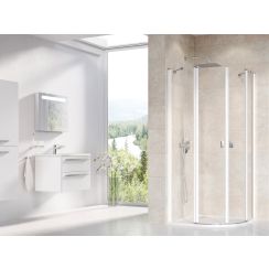 Ravak Chrome dusche 90x90 cm halbrund weiß Glanz/durchsichtiges Glas 3Q170100Z1