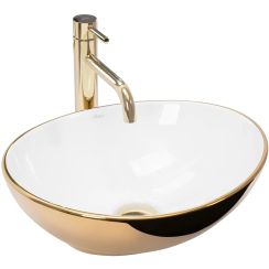 Rea Sofia Waschbecken 40.9x34.5 cm oval Aufsatzwaschbecken weiß-gold REA-U0456