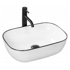 Rea Marbel Waschbecken 46.5x33 cm rechteckig Aufsatzwaschbecken weiß-schwarz REA-U8603
