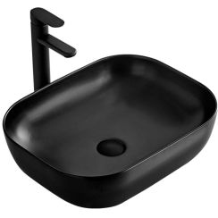 Rea Belinda Slim Waschbecken 46x33 cm rechteckig Aufsatzwaschbecken schwarz REA-U8470